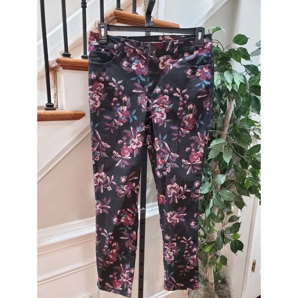 Bandolino Women's Black Floral Cotton Mid Rise Stright Legs Casual‎ Jeans Pant 8